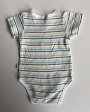 Load image into Gallery viewer, Pumpkin Patch baby size 0-3 months white blue yellow stripe bodysuit, VGUC
