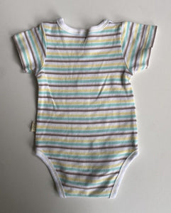 Pumpkin Patch baby size 0-3 months white blue yellow stripe bodysuit, VGUC