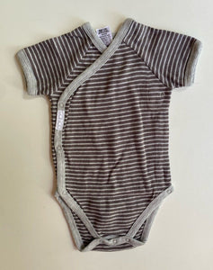 Bonds baby size 3-6 months grey stripe wrap bodysuit top, VGUC