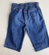 Load image into Gallery viewer, Target baby girl size 3-6 months blue jeans heart elastic waist, VGUC
