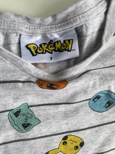 Pokemon kids boys size 7 grey stripe character t-shirt top, VGUC