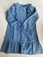 Load image into Gallery viewer, Milkshake kids girls size 8 blue chambre denim spotted dress, VGUC
