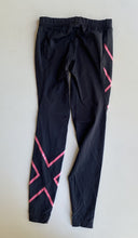 Load image into Gallery viewer, 2XU kids girls size small youth approx. 6-7 black pink activewear leggings VGUC
