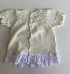 Unbranded baby girl size 3-6 months white knitted top lace, EUC