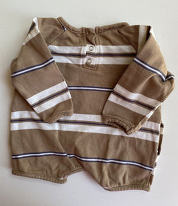 Tiny Trove baby size 6-12 months brown stripe romper one-piece, GUC