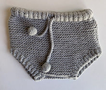 Load image into Gallery viewer, Miann &amp; Co. baby size 3-6 months grey knitted bloomers pants pom poms, VGUC
