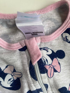 Disney baby girl size small newborn 00000 grey pink Minnie Mouse one-piece VGUC