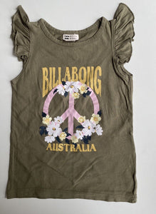 Billabong kids girls toddler size 3 green tank top floral peace, VGUC