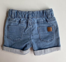 Load image into Gallery viewer, Sprout baby size 0-3 months blue denim drawstring shorts pockets, VGUC
