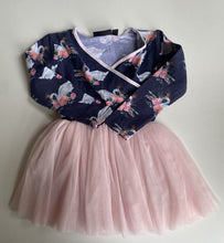 Load image into Gallery viewer, Rock Your Kids girls size 4 blue pink swans tutu dress, VGUC
