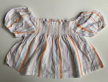 Load image into Gallery viewer, Seed kids girls size 7 orange purple linen blend smocked cropped top, VGUC
