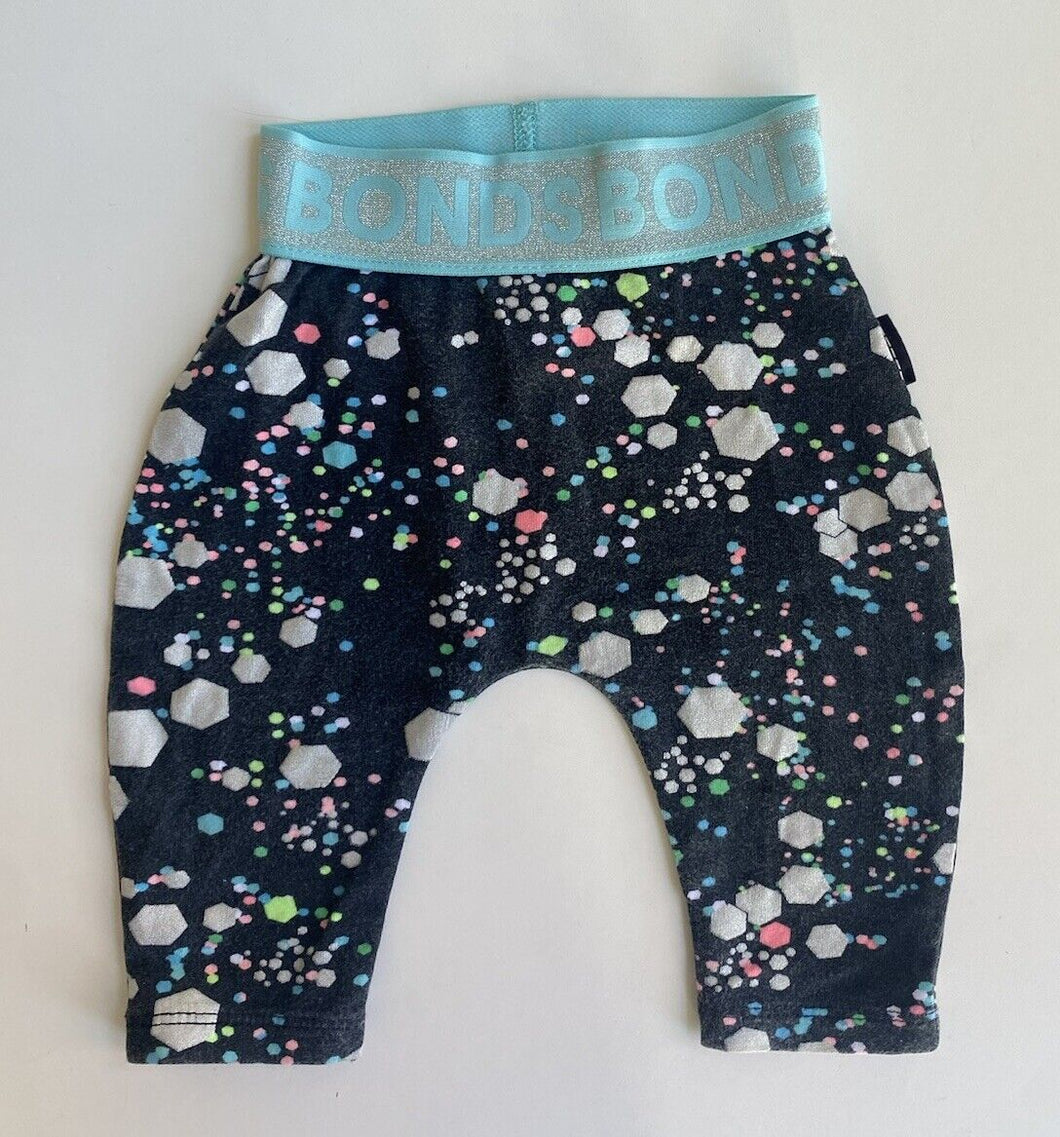 Bonds baby size 0-3 months black leggings pants multicoloured confetti, VGUC