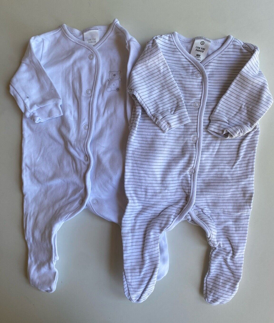 Target baby size 0-3 months x2 one-piece grey white, VGUC