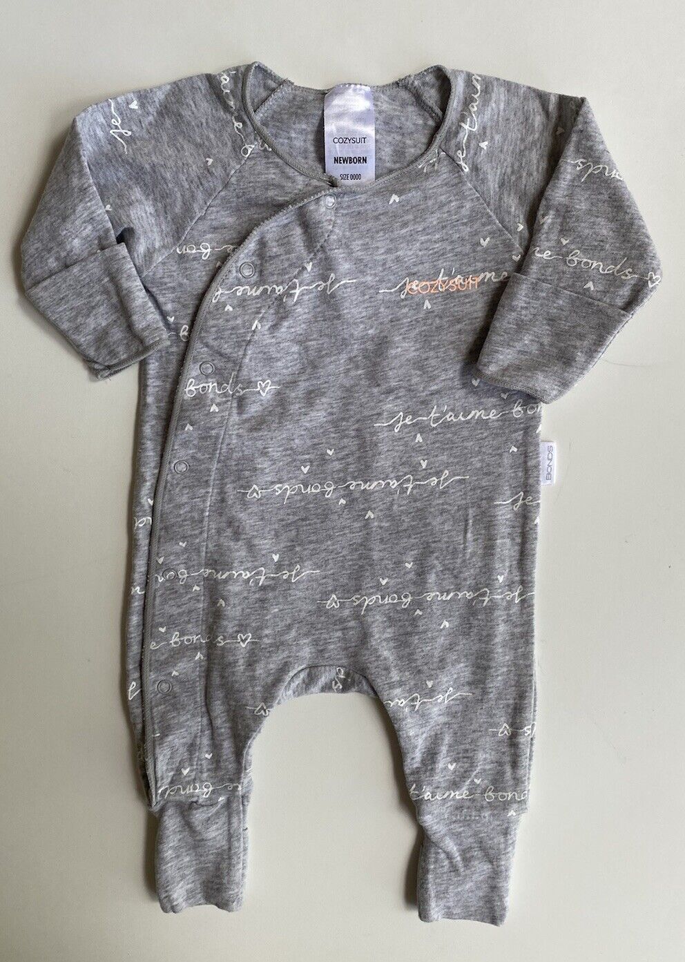 Bonds baby size newborn grey marle cozysuit one-piece, VGUC