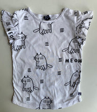 Load image into Gallery viewer, Littlehorn kids girls size 7 white black cats short sleeve top, GUC
