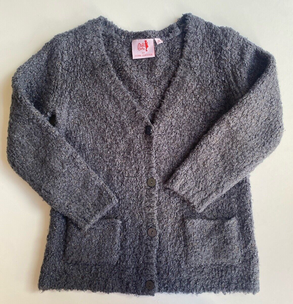 Little Leona kids girls size 5 grey gold flecks knit cardigan jumper VGUC