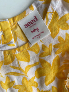 Seed baby girl size 18-24 months yellow white floral blouse top, VGUC