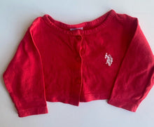 Load image into Gallery viewer, U.S. Polo Assn. baby girl size 6-9 months red cropped button up cardigan, VGUC
