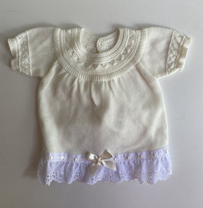 Unbranded baby girl size 3-6 months white knitted top lace, EUC