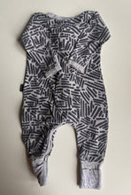 Load image into Gallery viewer, Bonds baby size 0-3 months zippy wondersuit black grey patterned, VGUC
