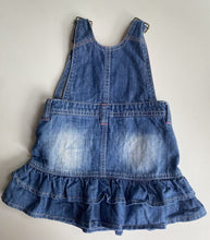 Load image into Gallery viewer, Mothercare baby girl size 9-12 months blue denim pinafore dress, VGUC
