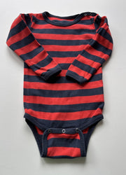 Katvig baby size 74 (6-9 months) blue red stripe bodysuit top, VGUC