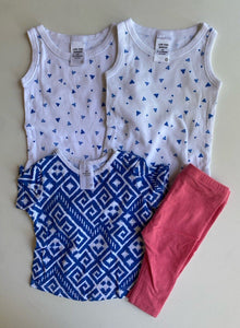 Target baby size 0-3 months blue white tops pink leggings bundle, VGUC