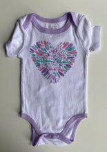 Load image into Gallery viewer, Calvin Klein baby girl size 0-3 months white purple logo heart bodysuit, VGUC
