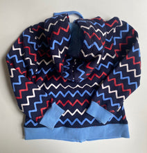 Load image into Gallery viewer, Pumpkin Patch kids size 6 navy blue red zig zag hooded jumper zip up, VGUC
