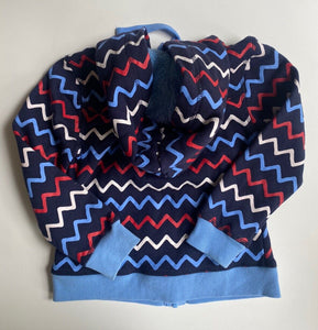 Pumpkin Patch kids size 6 navy blue red zig zag hooded jumper zip up, VGUC