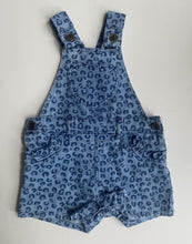 Load image into Gallery viewer, Dymples baby girl size 3-6 months blue denim leopard print romper, VGUC
