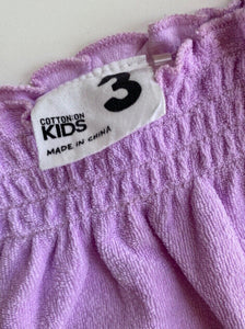 Cotton On Kids girls toddler size 3 purple Terry towelling top, VGUC