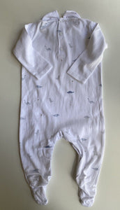 Little White Company baby size 6-9 months white collared one-piece dinosaur VGUC