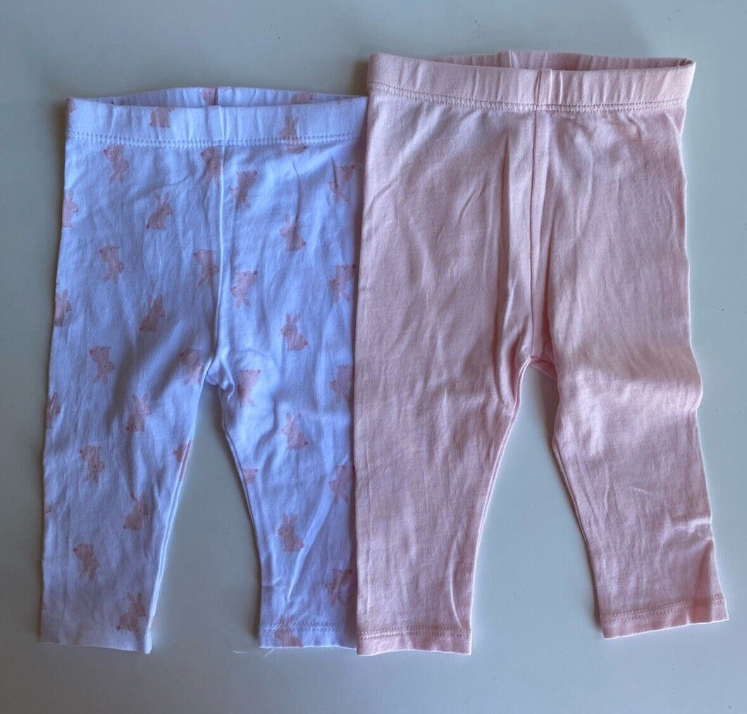 Bilbi baby girl size 0-3 months x2 pairs leggings pink bunnies, VGUC