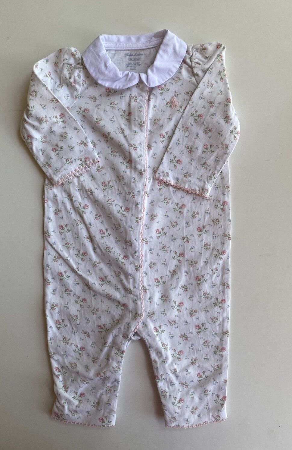 Ralph Lauren baby girl size 0-3 months white pink floral one-piece, VGUC