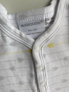 Marquise baby size 3-6 months white grey yellow arrows romper, VGUC