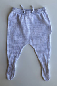 Pumpkin Patch baby size 0-3 months grey white stripe knit footed leggings, VGUC