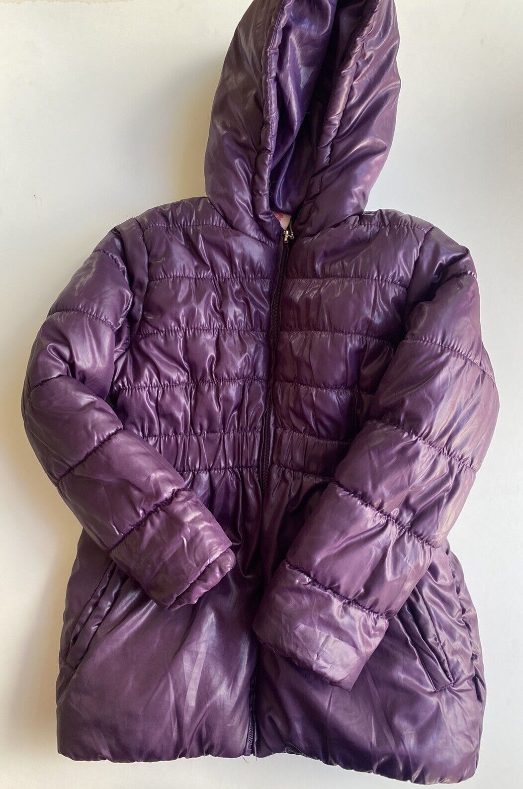 Pumpkin Patch kids girls size 5 dark purple hooded puffer jacket, VGUC