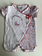 Load image into Gallery viewer, Bebe by Minihaha baby girl size 3-6 months red white floral one-piece, VGUC
