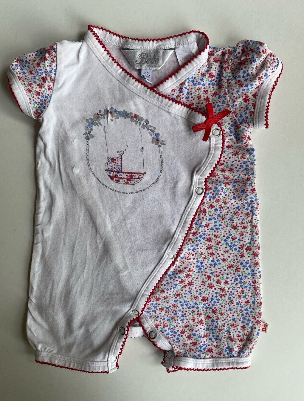 Bebe by Minihaha baby girl size 3-6 months red white floral one-piece, VGUC