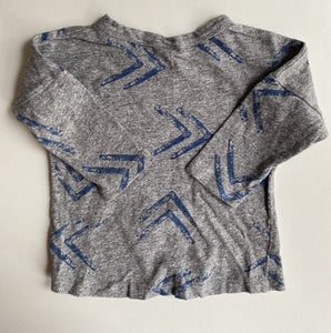 Bonds baby size 0-3 months grey long sleeve t-shirt blue pattern, VGUC