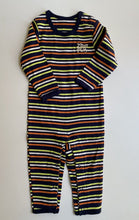 Load image into Gallery viewer, Zoo Fun baby size 3-6 months blue orange green stripe one-piece, VGUC
