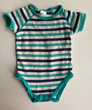 Load image into Gallery viewer, Bonds baby size 0-3 months blue green stripe t-shirt bodysuit top, VGUC
