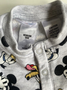 Disney baby size newborn grey fleecy Mickey Mouse one-piece warm, VGUC