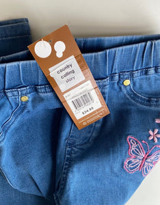 Milkshake kids girls size 6 blue denim pull on pants butterfly, BNWT