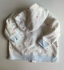 Tiny Little Wonders baby size 3-6 months white velour spotted jumper zip, VGUC