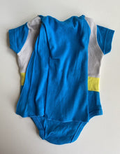 Load image into Gallery viewer, Batman x Target baby size 0-3 months blue grey bodysuit top cape, VGUC
