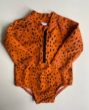 Load image into Gallery viewer, Baby Berry baby girl size 3-6 months orange black spotted swim bathers, VGUC
