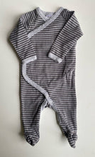 Load image into Gallery viewer, Bonds baby size 0-3 months grey stripe wrap one-piece growsuit, VGUC
