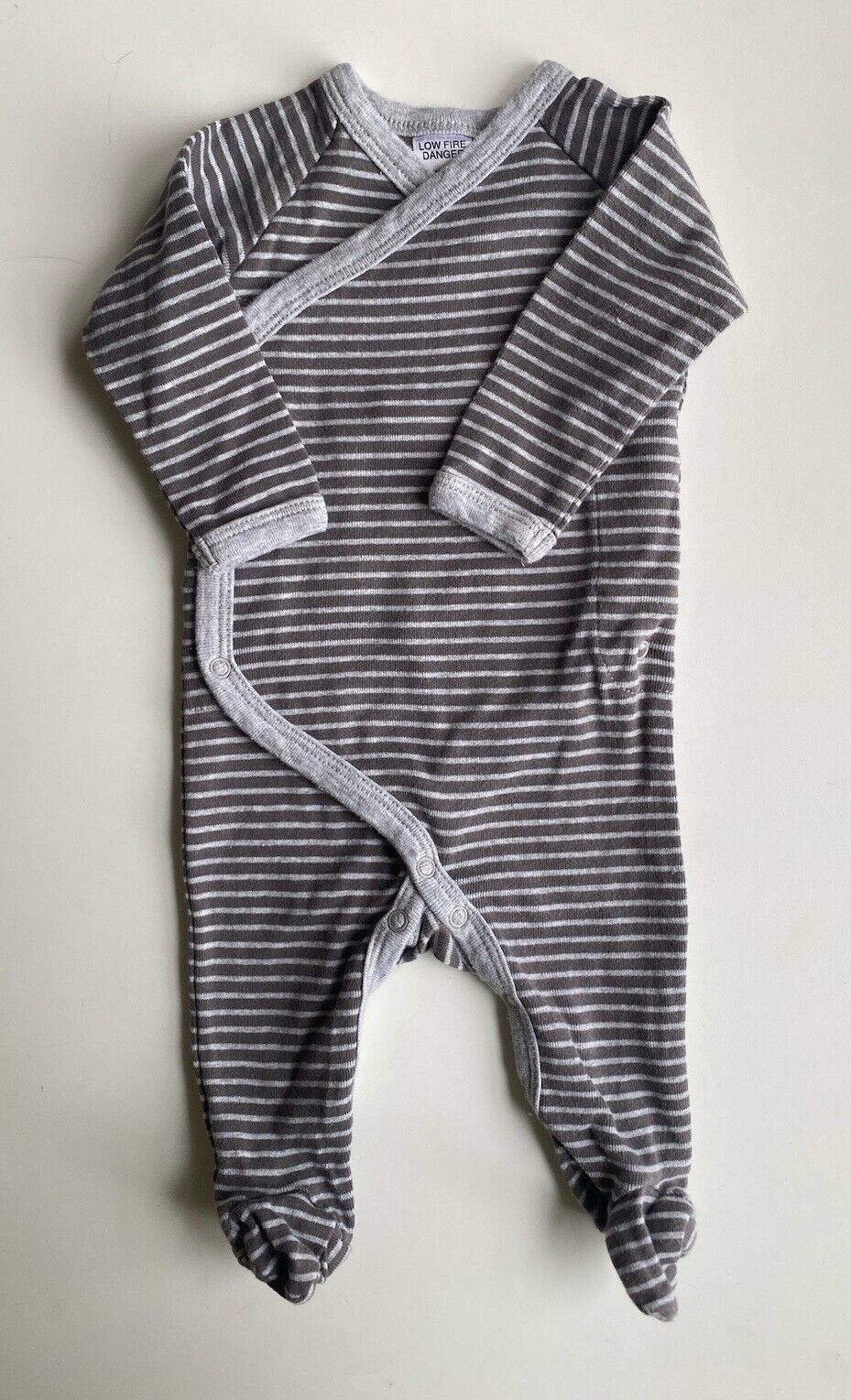 Bonds baby size 0-3 months grey stripe wrap one-piece growsuit, VGUC